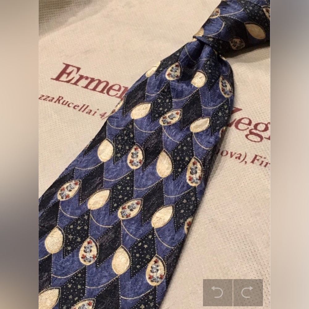 Ermenegildo Zegna 100% Silk Luxury Blue/Black/Cream Men's Tie